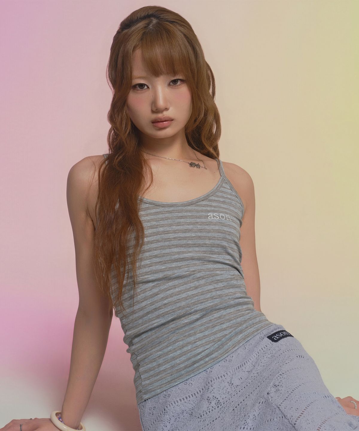 애즈온(ASON) SHELL STRIPE SLEEVELESS / BLUE