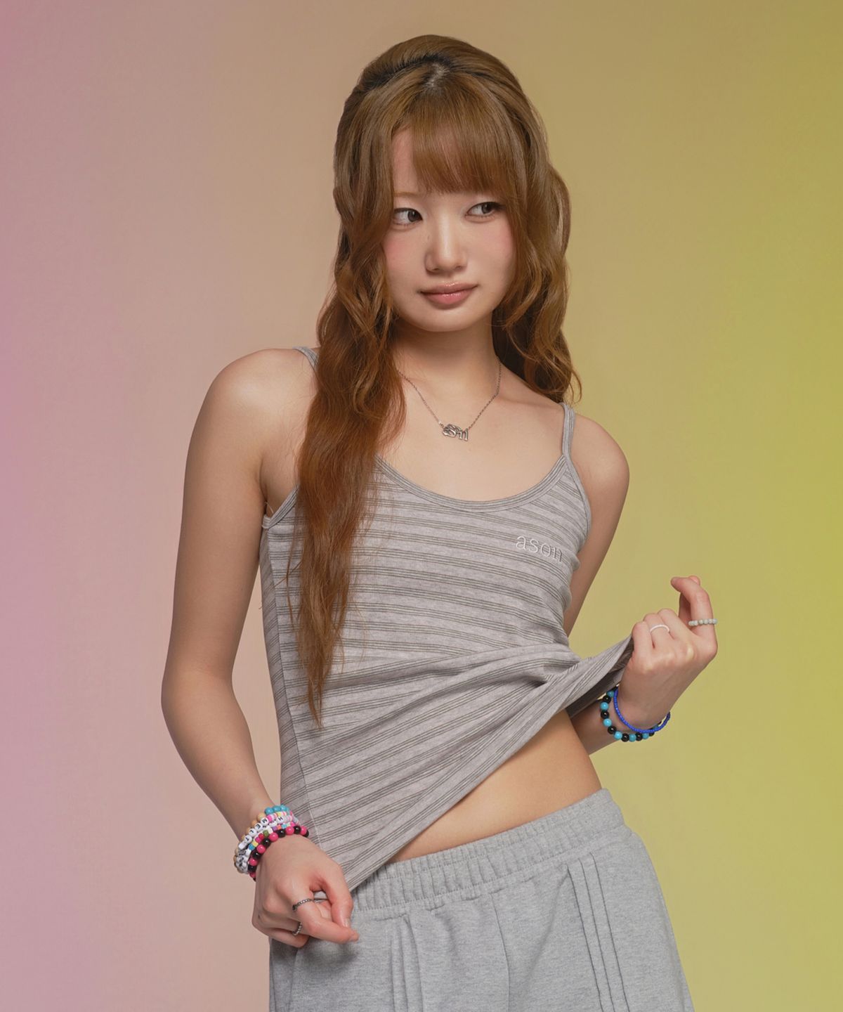 애즈온(ASON) SHELL STRIPE SLEEVELESS / PINK