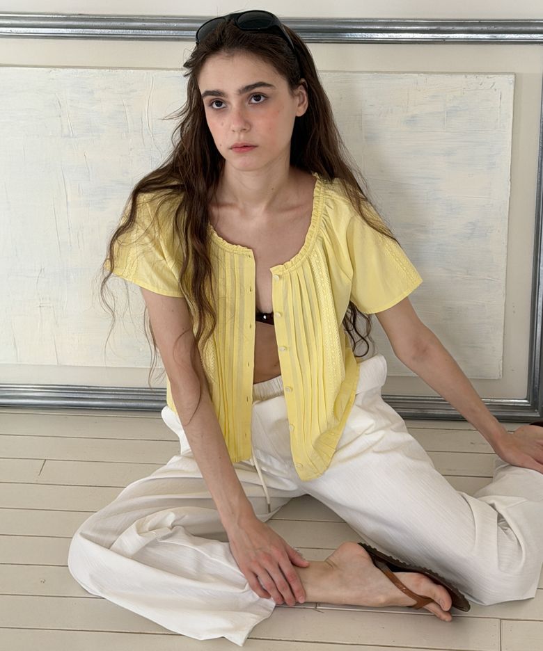 Sol Pintuck Lace Blouse (Lemon yellow)