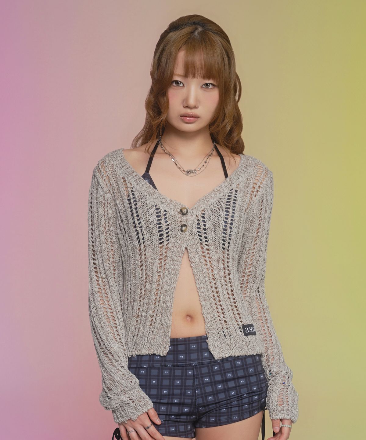 애즈온(ASON) PALE NET CARDIGAN / BEIGE