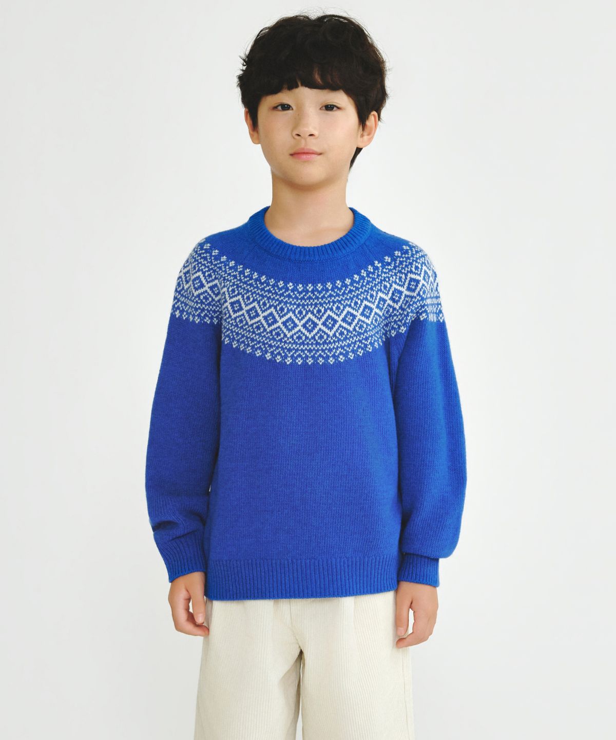 무신사 스탠다드 키즈(MUSINSA STANDARD KIDS) 페어 아일 크루 넥 니트 3 [블루]