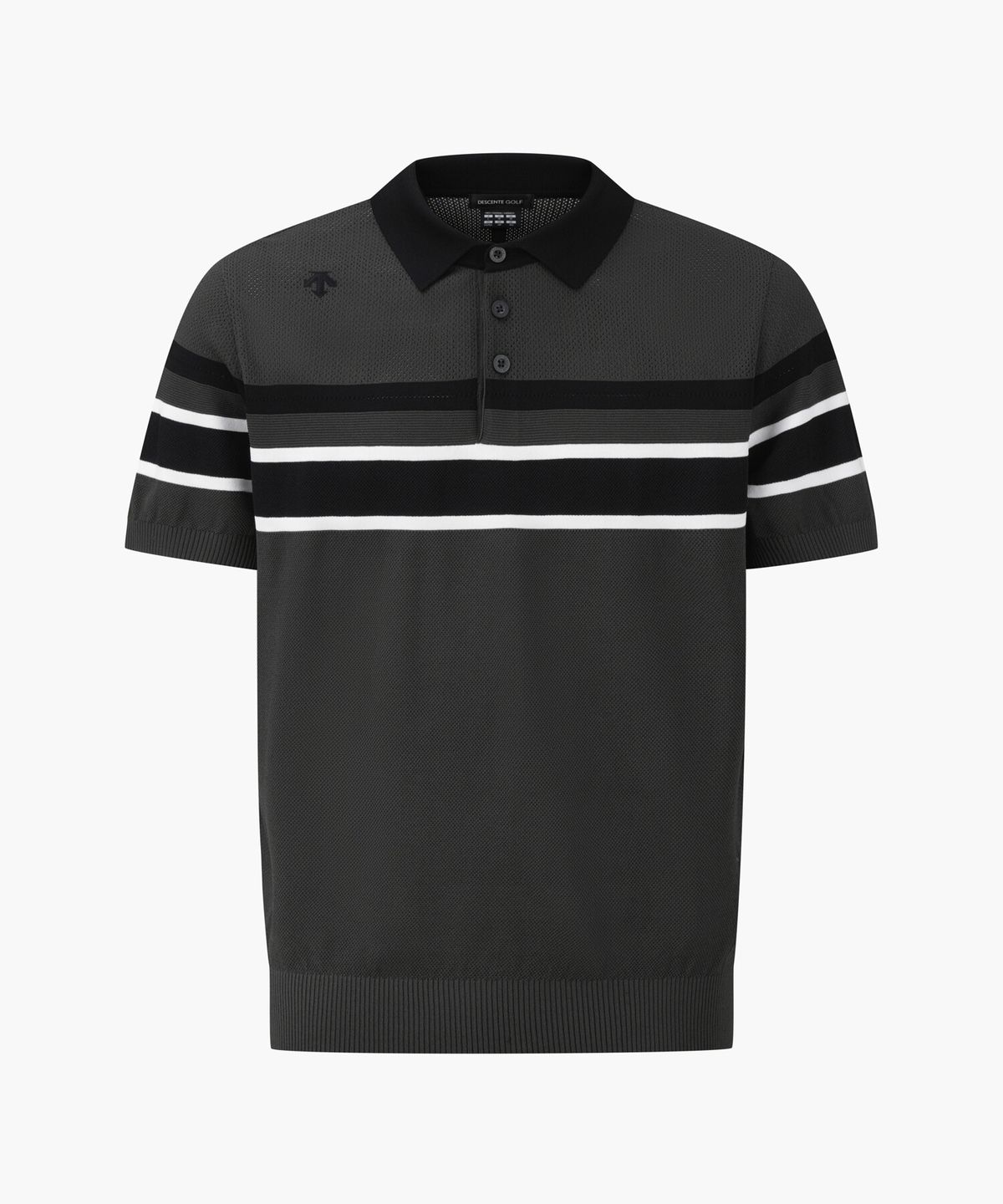 데상트 골프(DESCENTE GOLF) 남성 스트라이프 카라 반팔 스웨터  DR32MFKP72