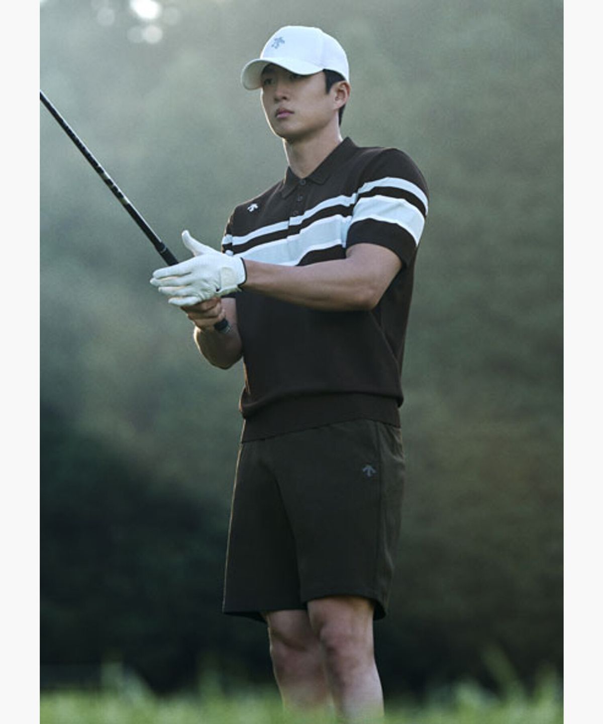 데상트 골프(DESCENTE GOLF) 남성 스트라이프 카라 반팔 스웨터  DR32MFKP72