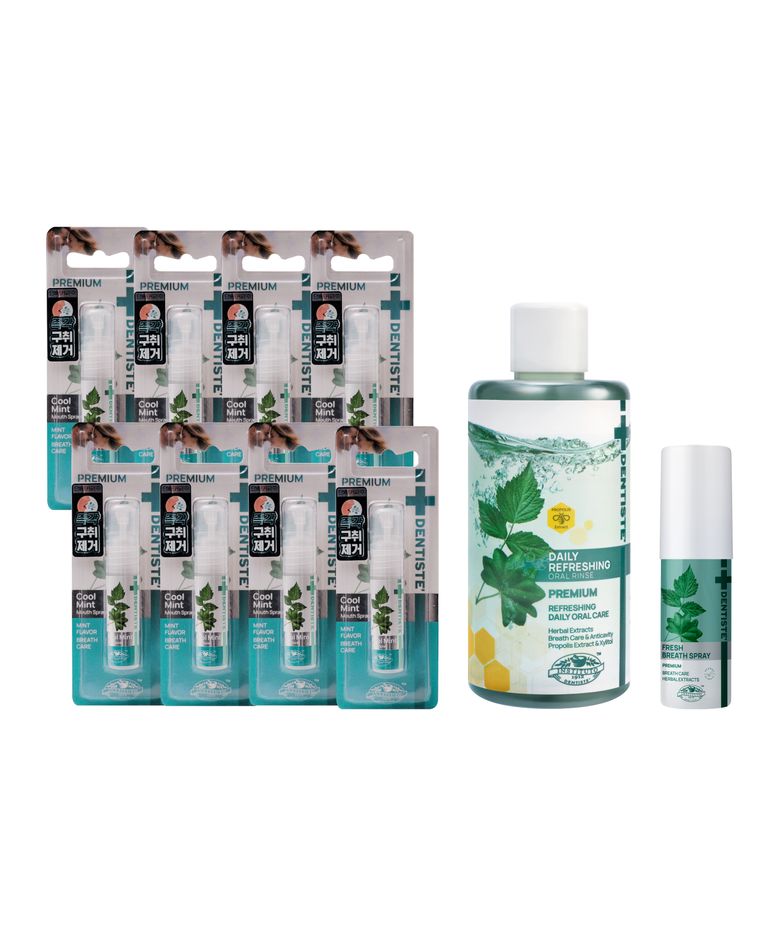 쿨 민트 마우스 스프레이 3ml 8개 + 데일리 리프레싱 오랄린스 130ml + 브레스스프레이 15ml