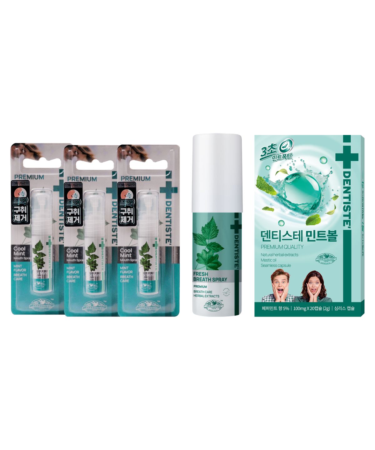 덴티스테(DENTISTE) 쿨 민트 마우스 스프레이 3ml 3개 + 브레스스프레이 15ml + 민트볼