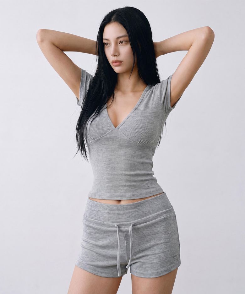 아이스터치 골지 딥브이 반캡 티셔츠