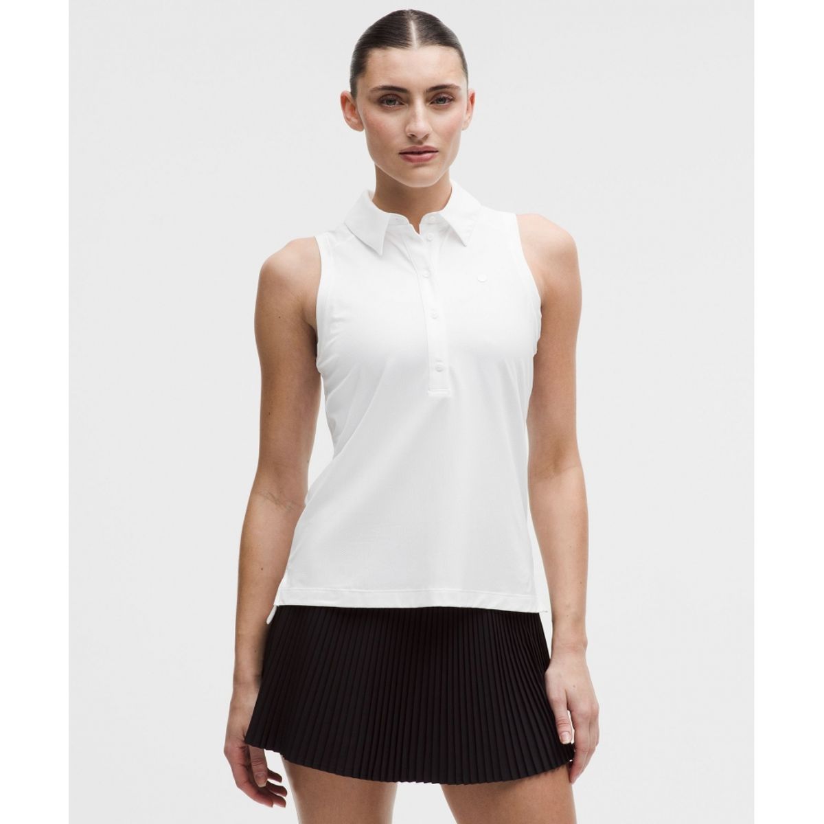 룰루레몬(LULULEMON) 퀵 드라이 슬리브리스 폴로 셔츠 *스트레이트 헴  WHT