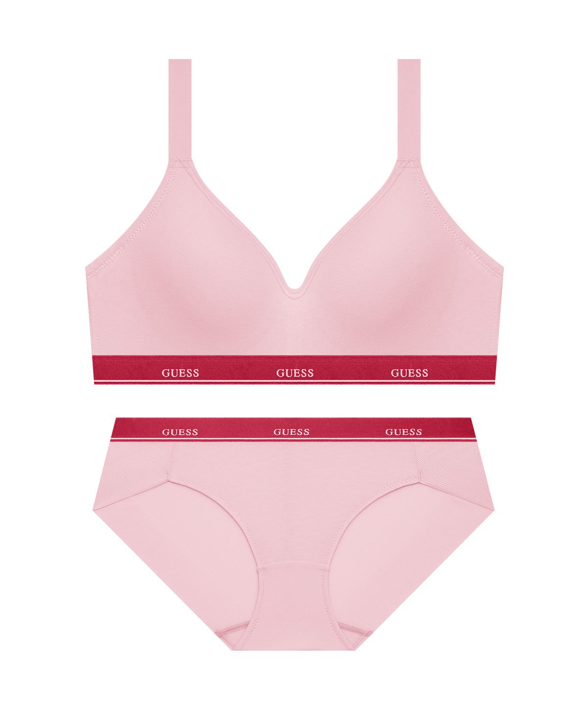 게스언더웨어(GUESS UNDERWEAR) 시그니처 코튼 노와이어 브라 팬티 세트 - 핑크