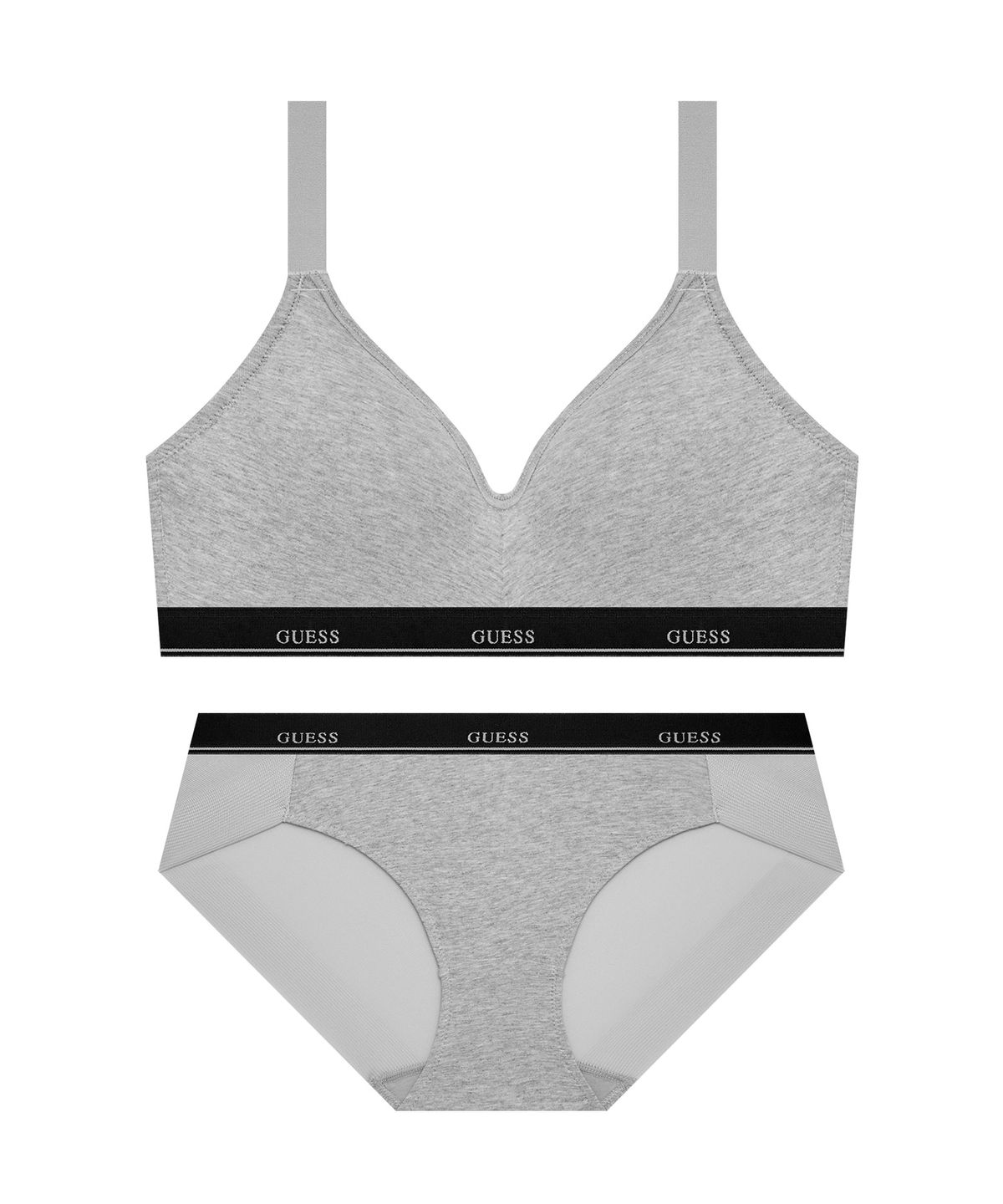 게스언더웨어(GUESS UNDERWEAR) 시그니처 코튼 노와이어 브라 팬티 세트 - 멜란지그레이