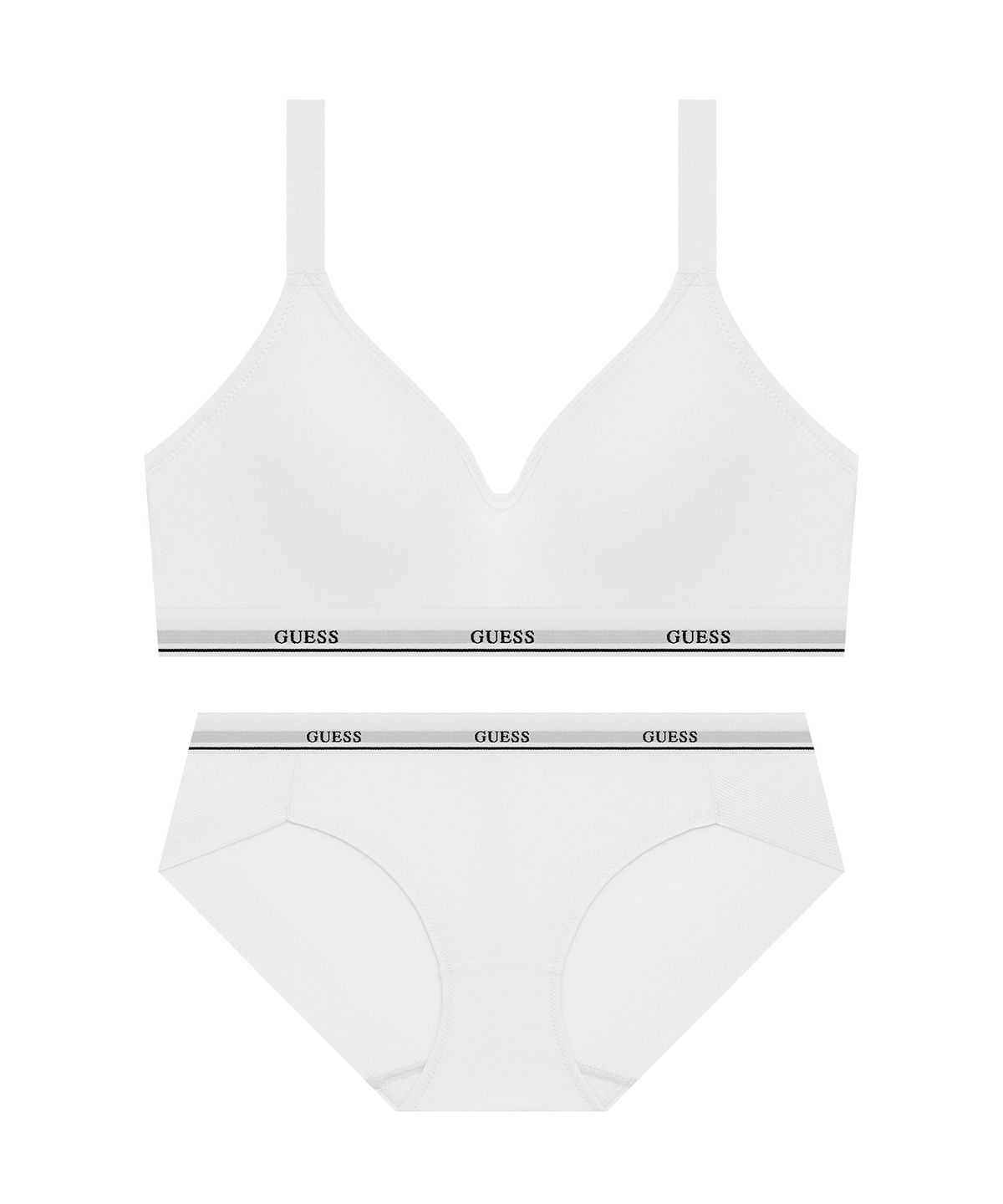 게스언더웨어(GUESS UNDERWEAR) 시그니처 코튼 노와이어 브라 팬티 세트 - 화이트