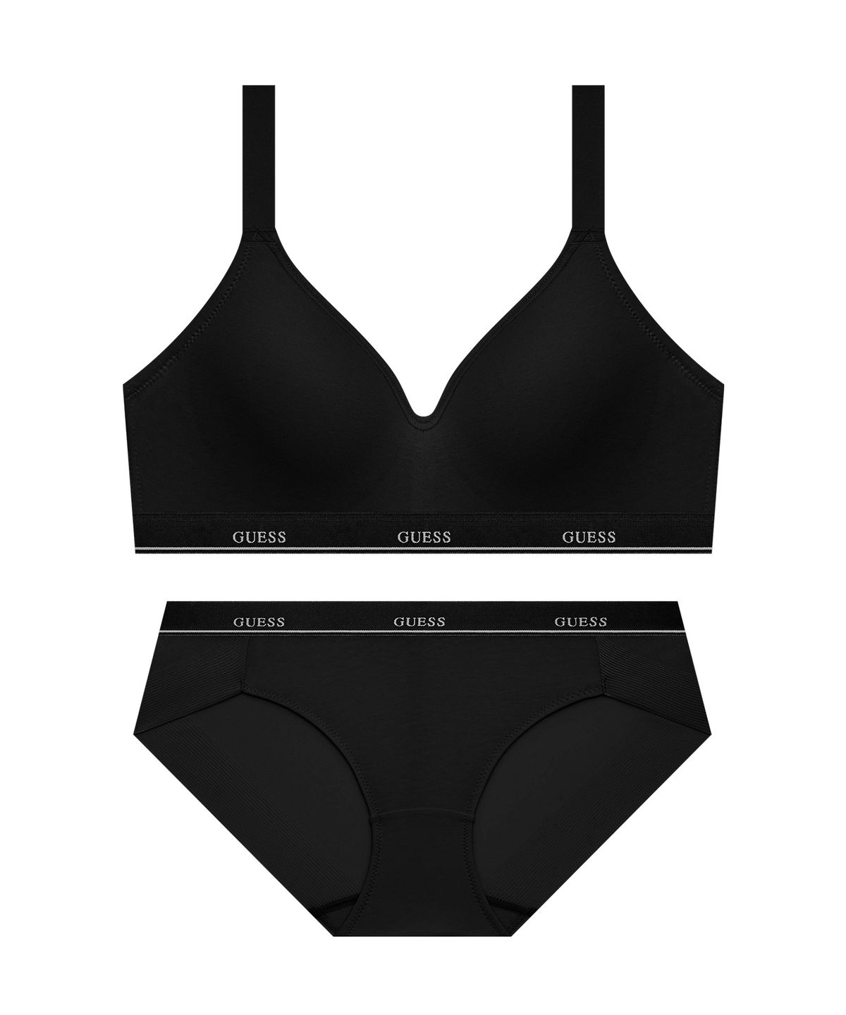 게스언더웨어(GUESS UNDERWEAR) 시그니처 코튼 노와이어 브라 팬티 세트 - 블랙