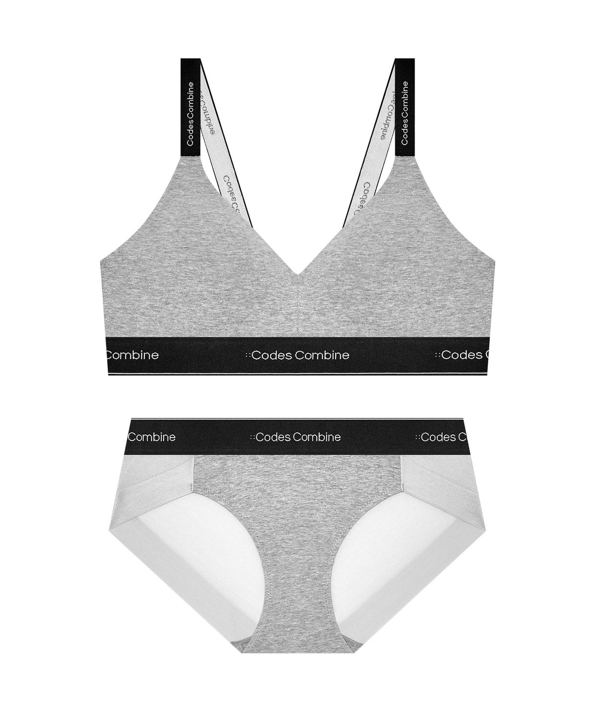 코데즈컴바인 이너웨어(CODES COMBINE INNERWEAR) 액티브업 코튼 스포츠브라 햄팬티 세트_멜란지그레이