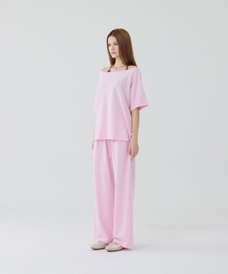 [Set-Up] Light Cotton Signature T-Shirt & Wide Sweatpants_Baby Pink