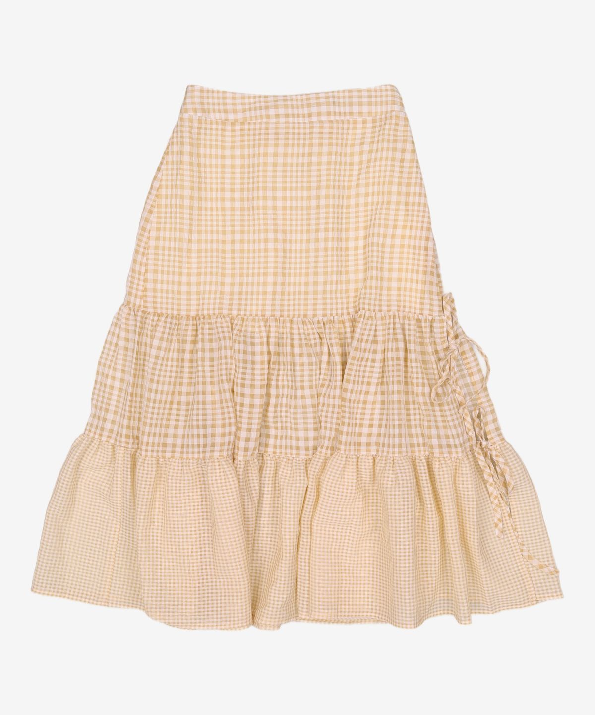 룩캐스트(LOOKAST) YELLOW CHECK SHIRRING BANDING SKIRT one size