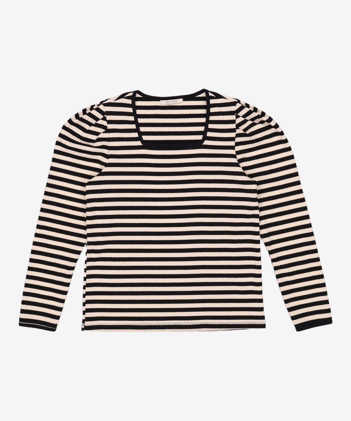 비뮤즈맨션(BEMUSE MANSION) Square neck ribbed puff top - Black FREE