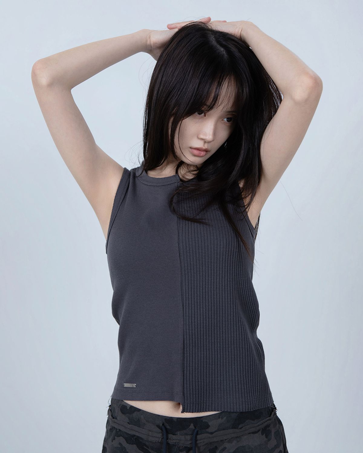 요키토키(YOKI TOKI) VTG CUT-OFF WAFFLE TANK TOP [Charcoal]
