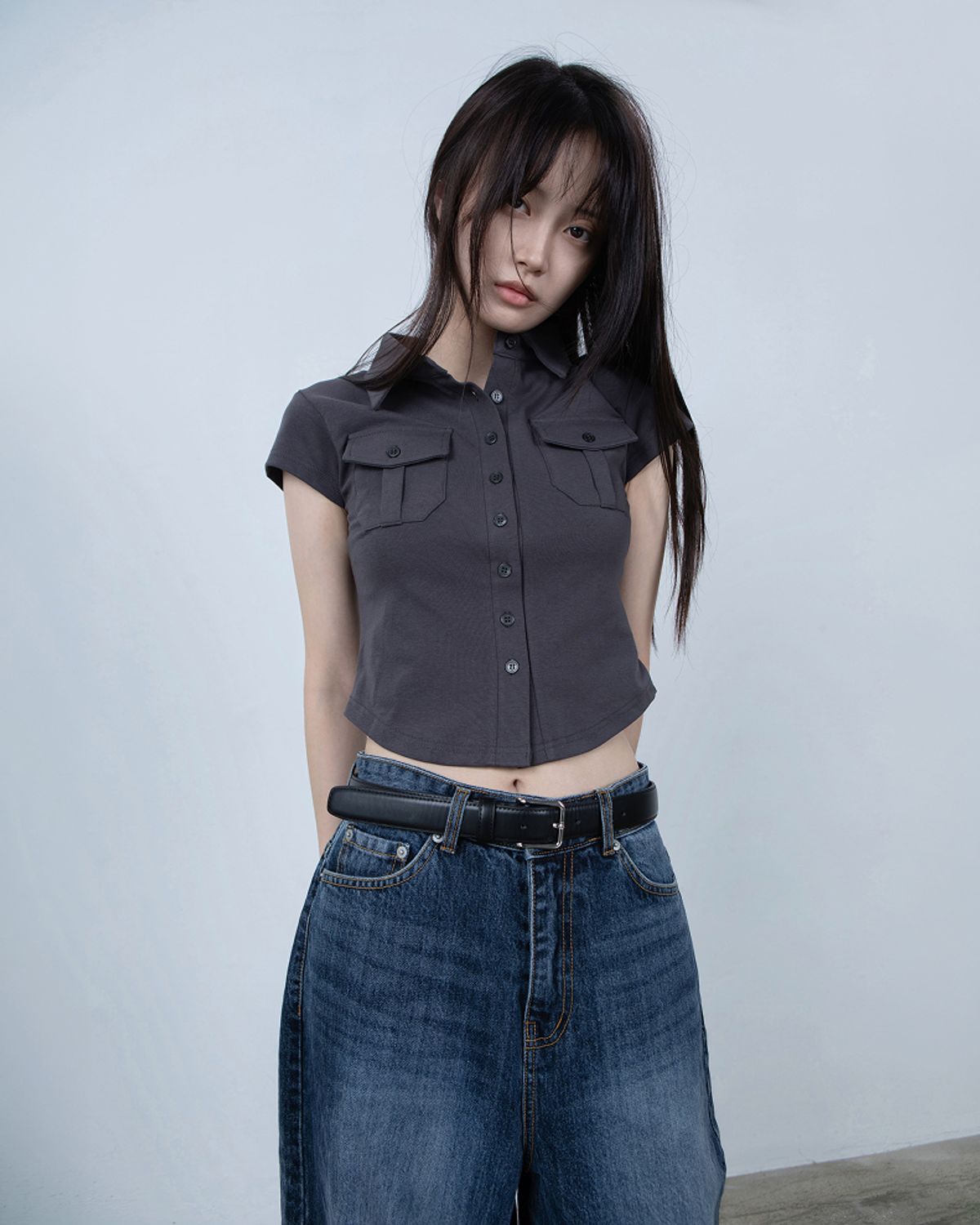 요키토키(YOKI TOKI) JERSEY UTILITY POCKET SHIRTS [Charcoal]