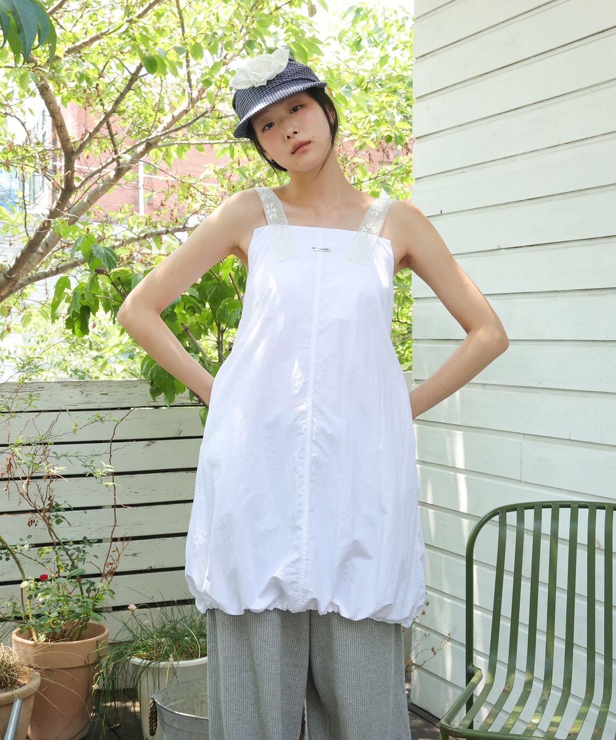 소르디(SORDI) Lace Strap Balloon Dress_white