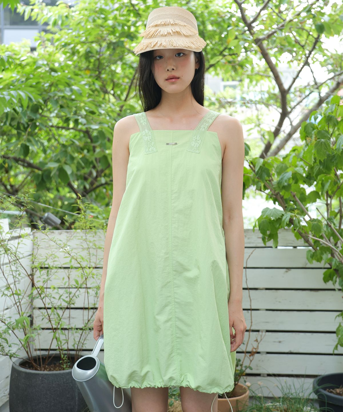 소르디(SORDI) Lace Strap Balloon Dress_lime
