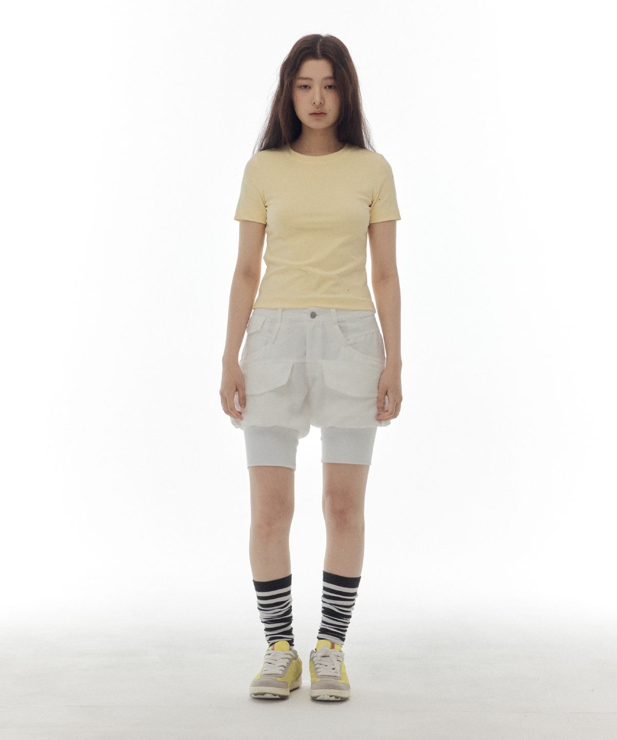 구미코(9UMIKO) SAND WASHED CAPRI SHORT PANTS WHITE
