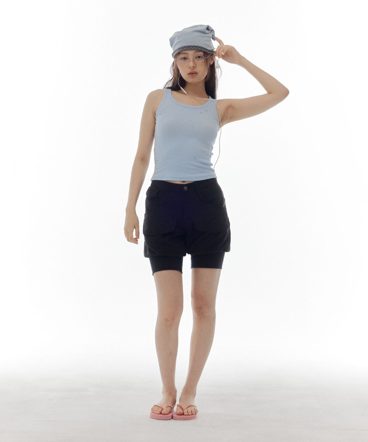 구미코(9UMIKO) SAND WASHED CAPRI SHORT PANTS BLACK