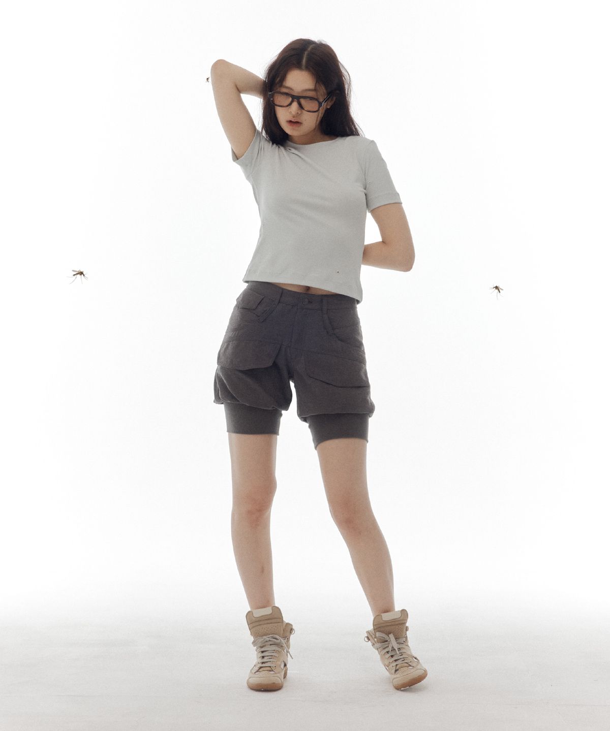 구미코(9UMIKO) SAND WASHED CAPRI SHORT PANTS KHAKI
