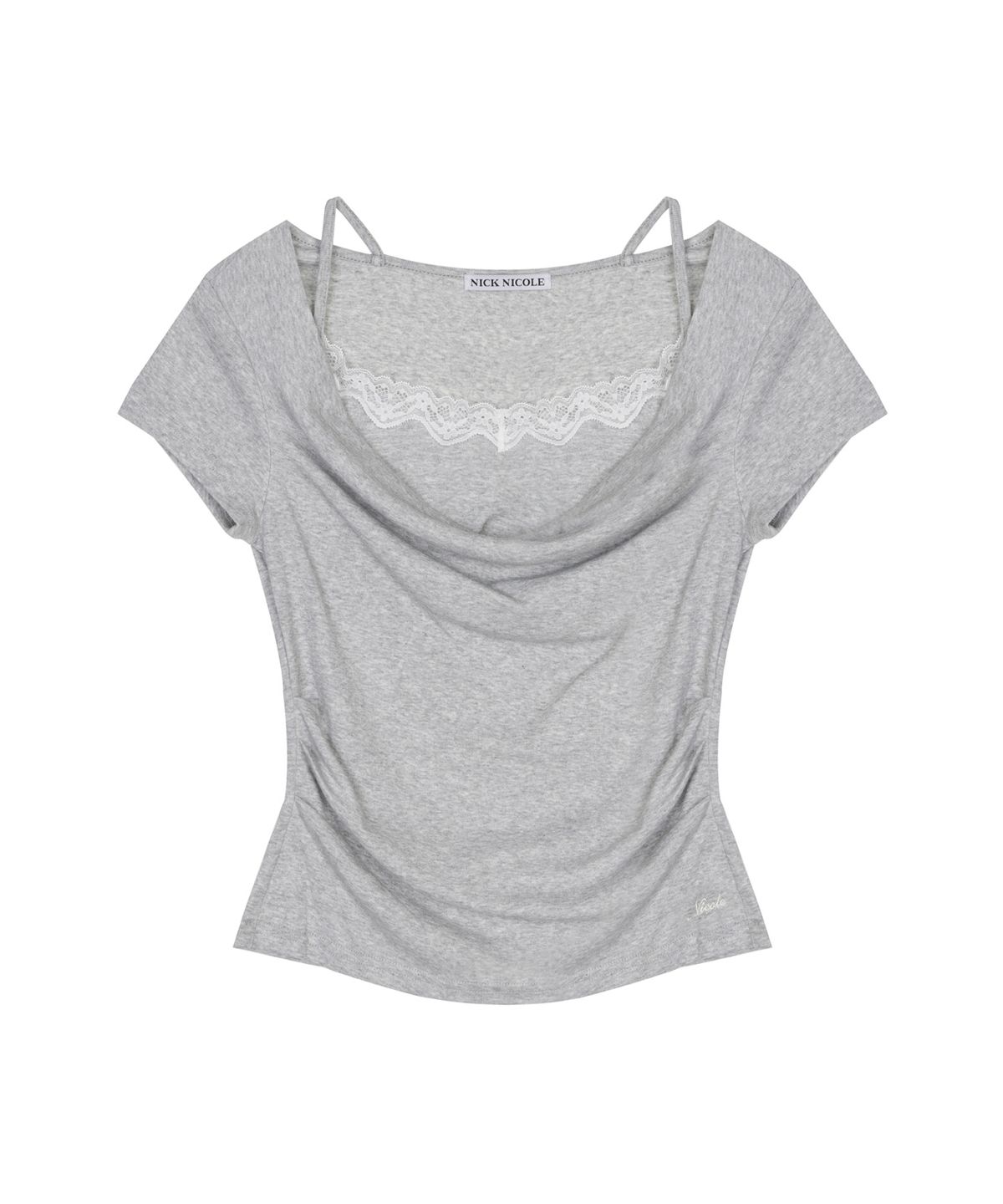 닉앤니콜(NICK&NICOLE) LACE LAYERED COWL TOP_GRAY