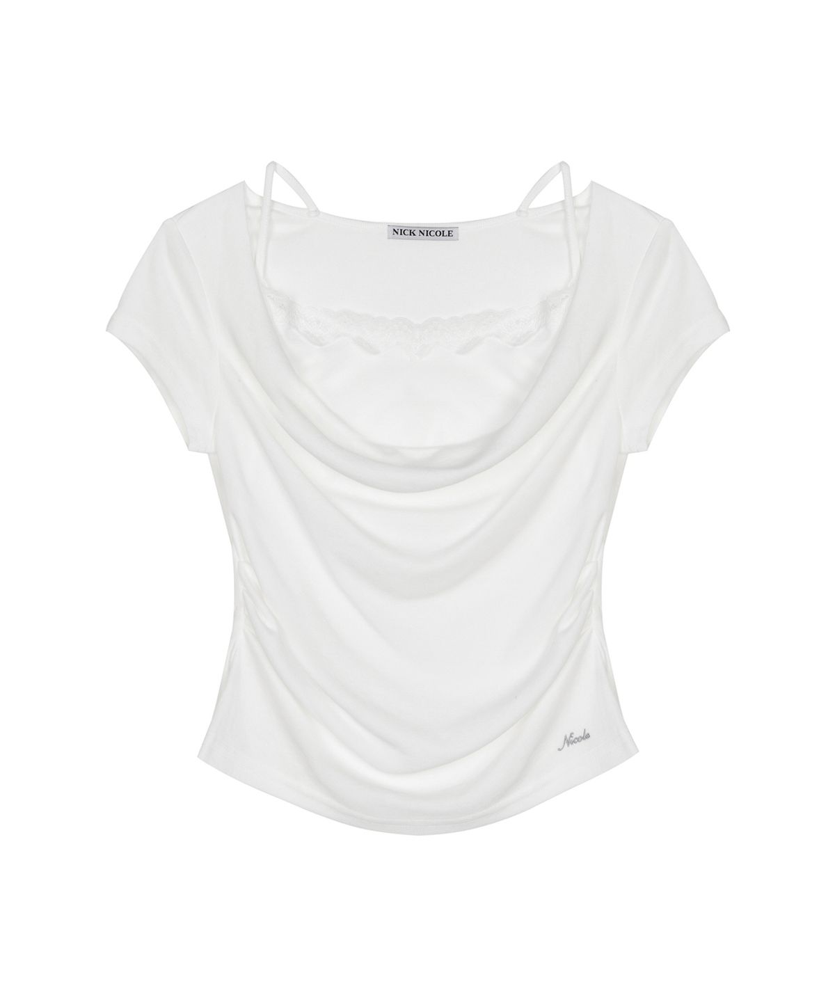 닉앤니콜(NICK&NICOLE) LACE LAYERED COWL TOP_IVORY