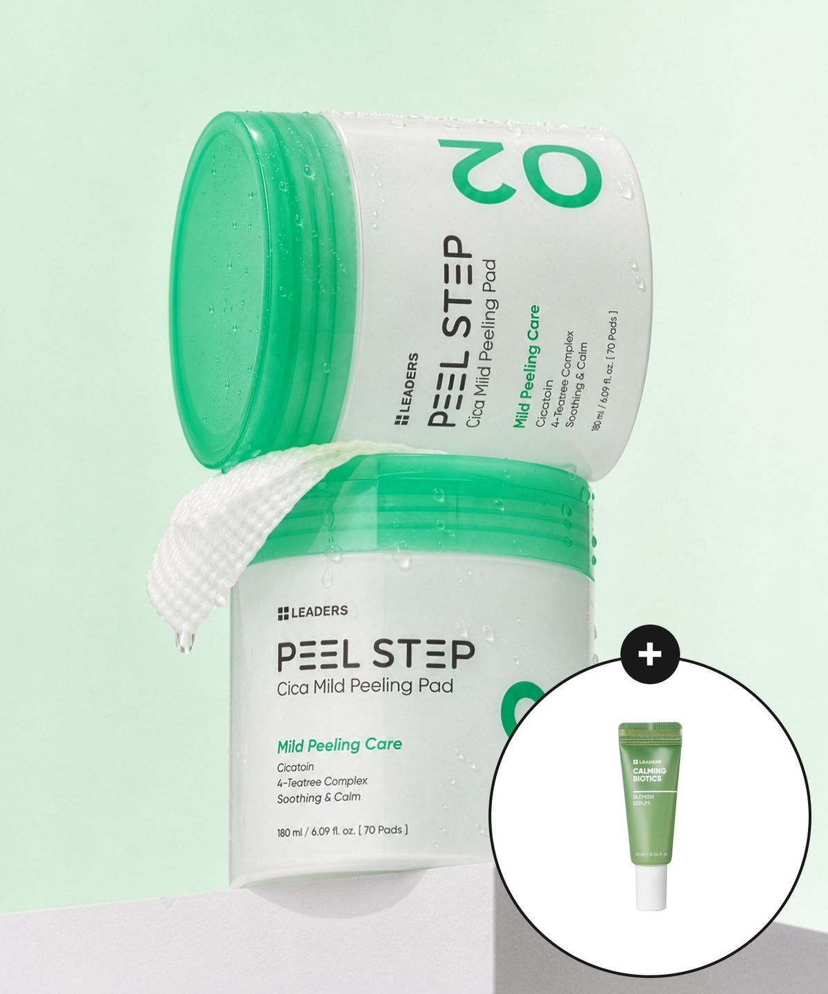리더스코스메틱(LEADERS COSMETICS) 리더스 필스텝 시카 마일드 필링 패드 70매 2개 / 카밍 블레미쉬 세럼 10ml 증정