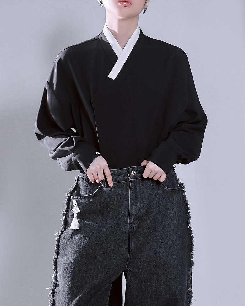 무지 단추 저고리 한복 셔츠 가디건 블랙