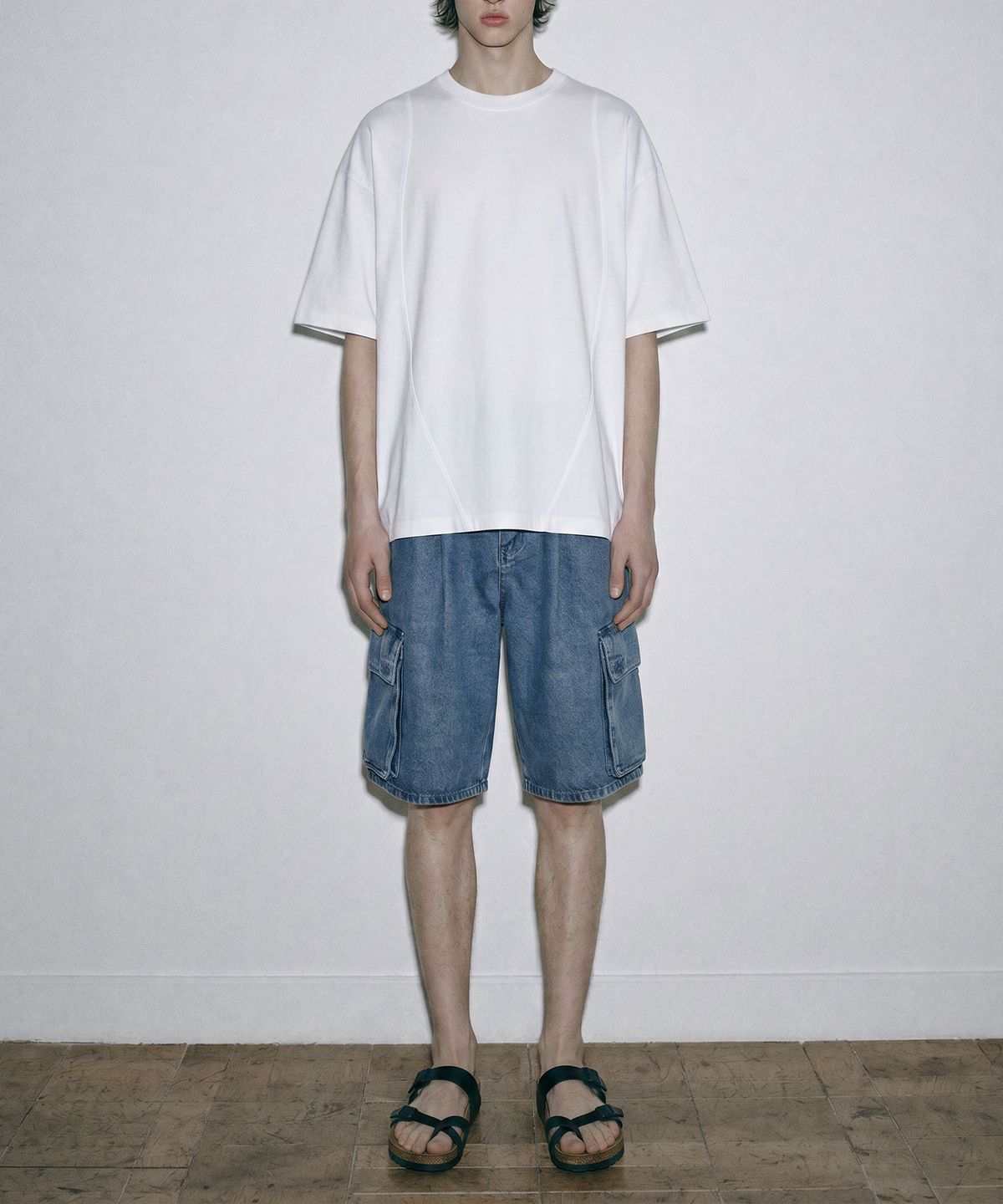 젠사이(ZENSAI) 카고 하프 데님 팬츠 블루