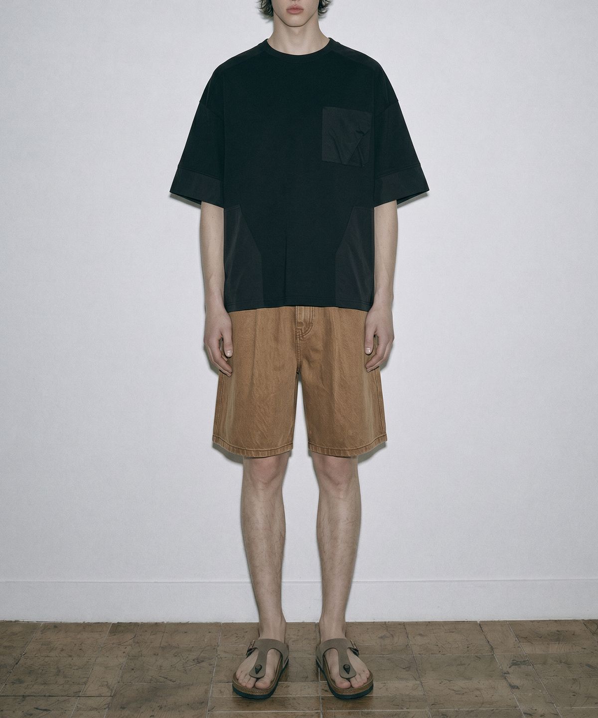 젠사이(ZENSAI) 와이드 하프데님 팬츠 브라운