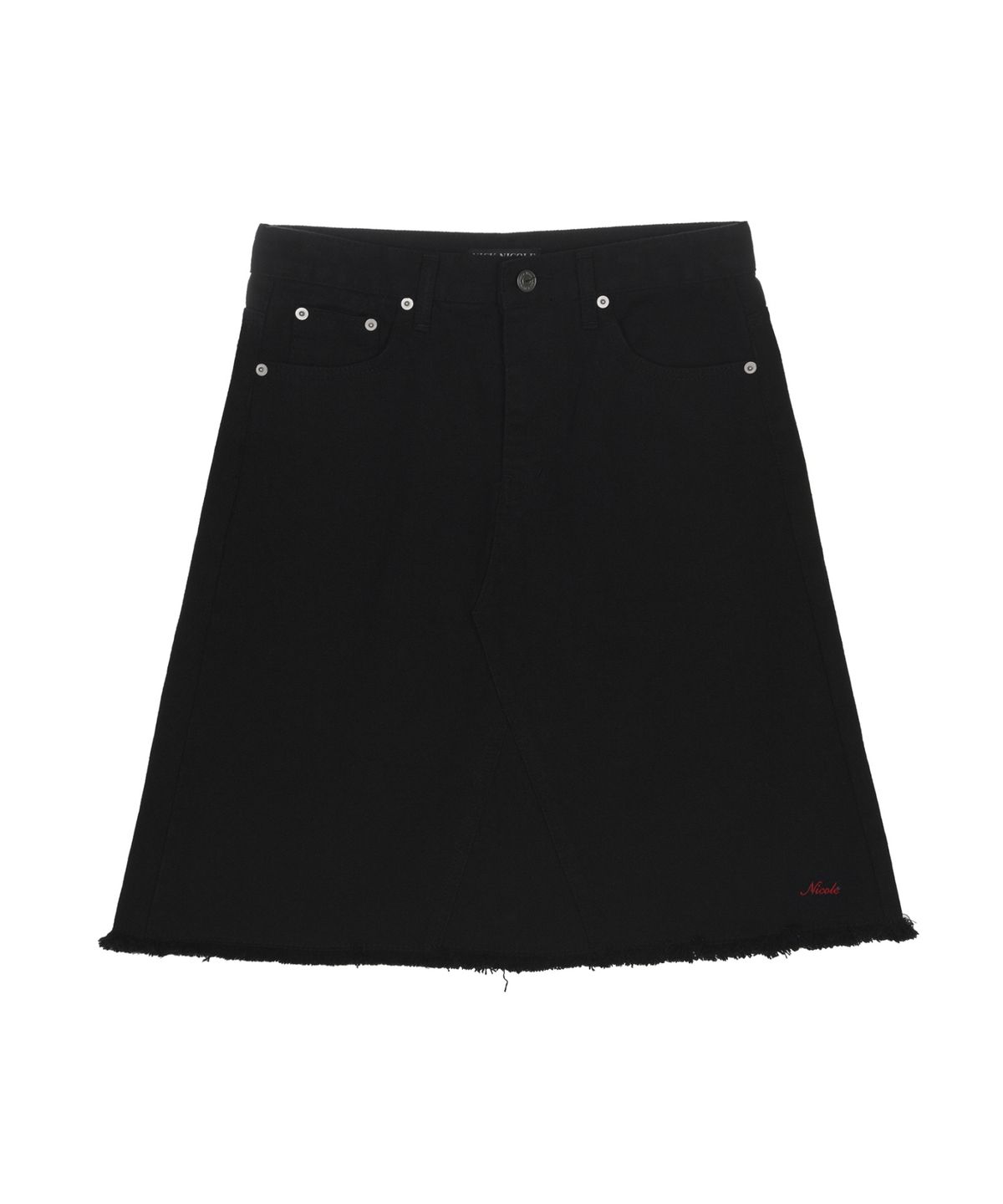 닉앤니콜(NICK&NICOLE) RAW CUT MIDI DENIM SKIRT_BLACK