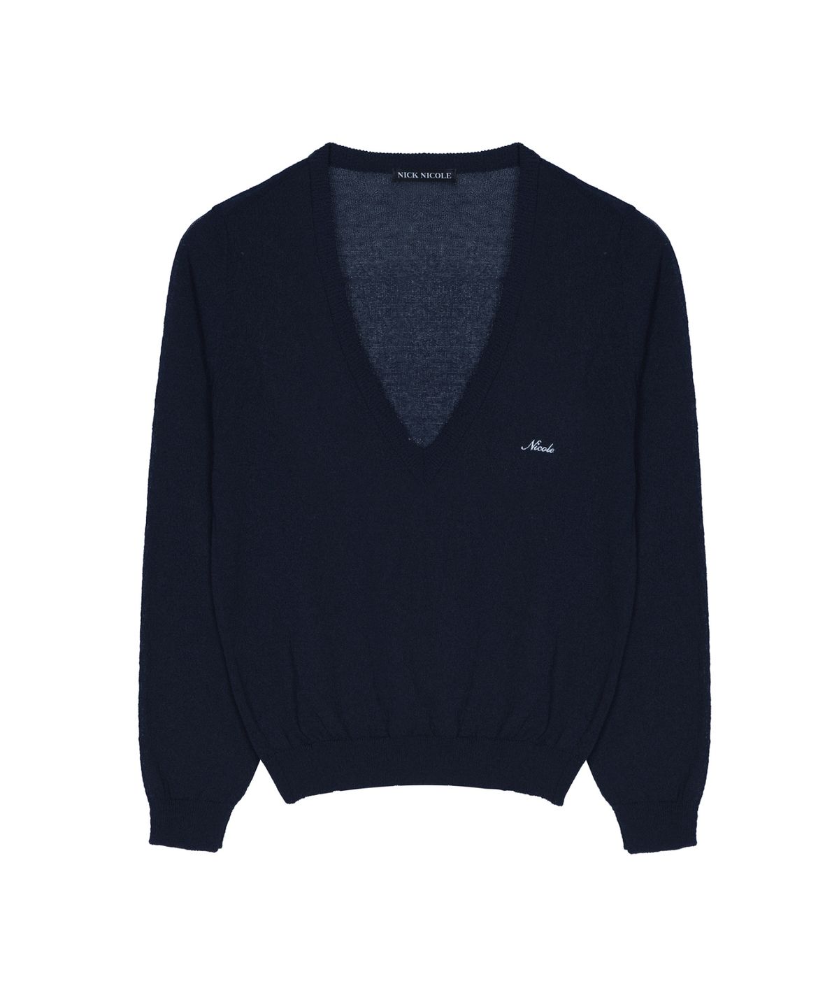 닉앤니콜(NICK&NICOLE) SHEER V-NECK KNIT TOP_NAVY