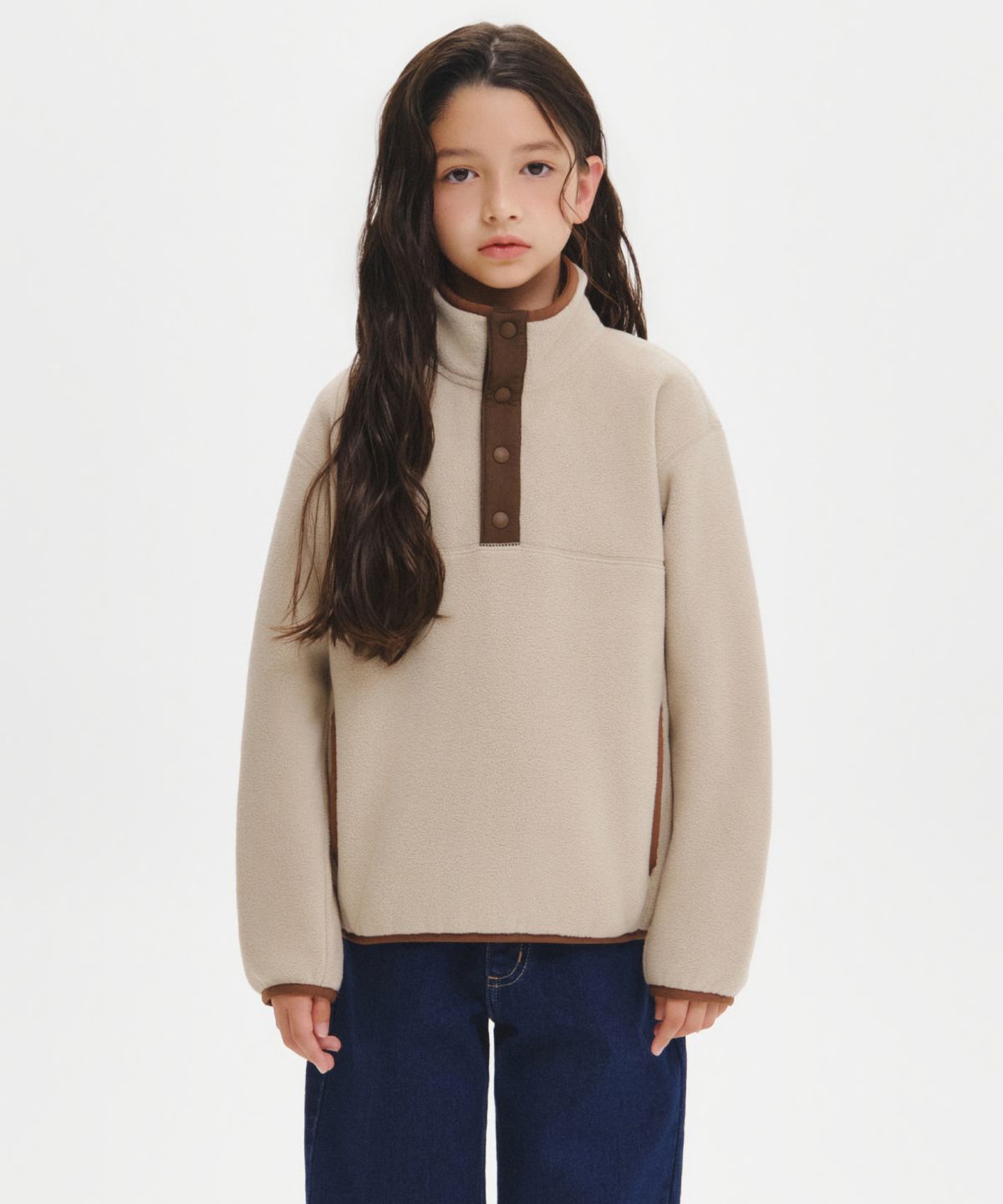 무신사 스탠다드 키즈(MUSINSA STANDARD KIDS) 폴라 플리스 스냅 풀오버 [더스티 베이지]