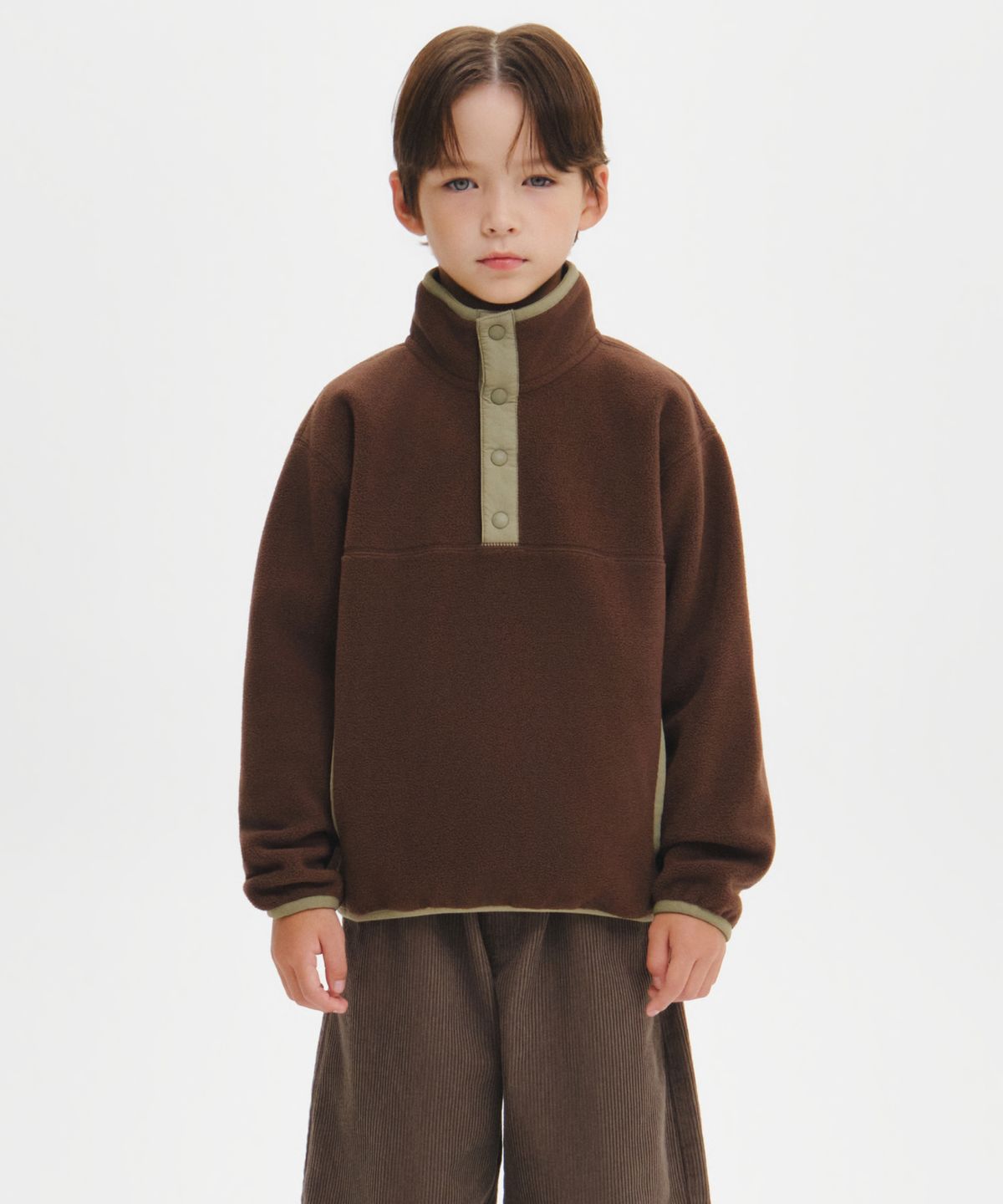 무신사 스탠다드 키즈(MUSINSA STANDARD KIDS) 폴라 플리스 스냅 풀오버 [브라운]