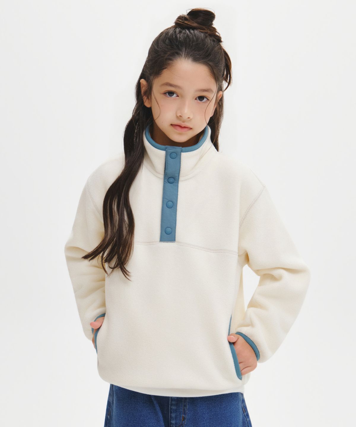 무신사 스탠다드 키즈(MUSINSA STANDARD KIDS) 폴라 플리스 스냅 풀오버 [크림]