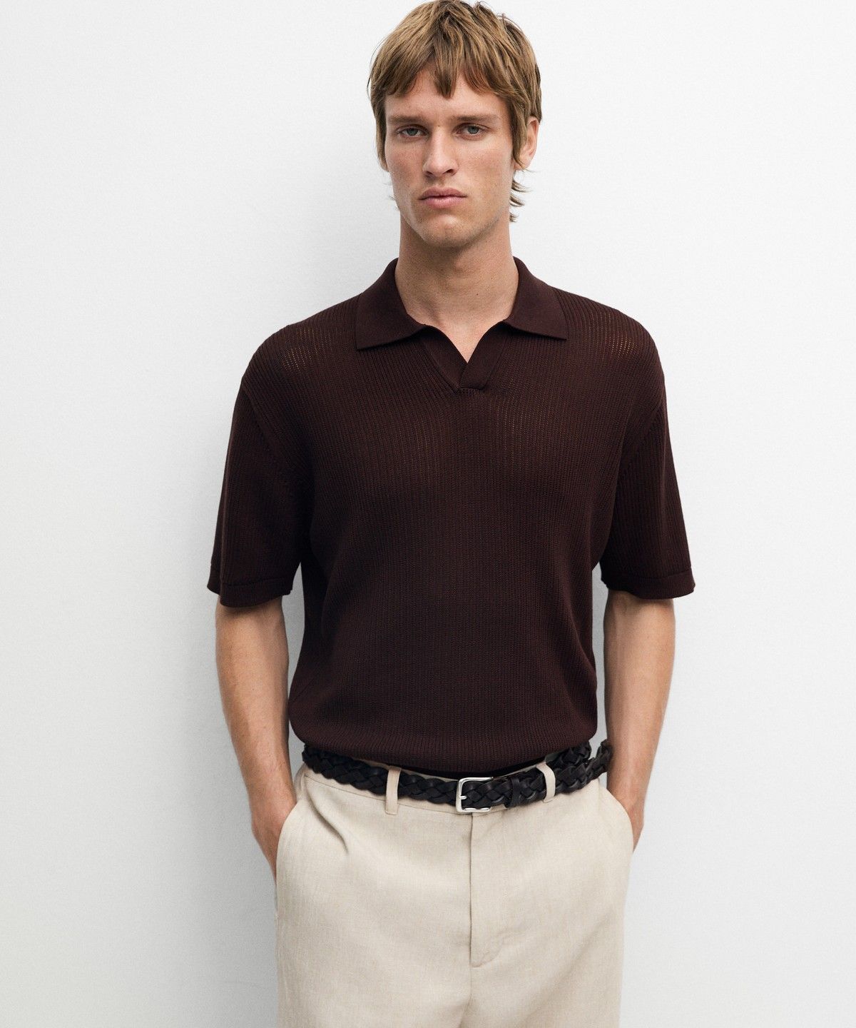 마시모두띠(MASSIMO DUTTI) 코튼 브이넥 니트 폴로 셔츠