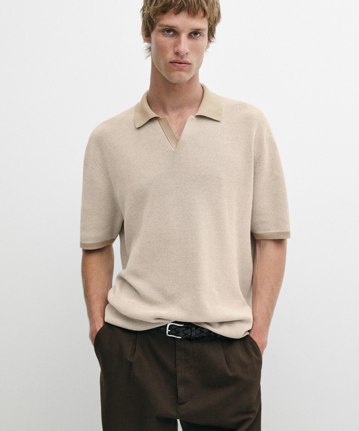 마시모두띠(MASSIMO DUTTI) 100% 코튼 니트 폴로 스웨터