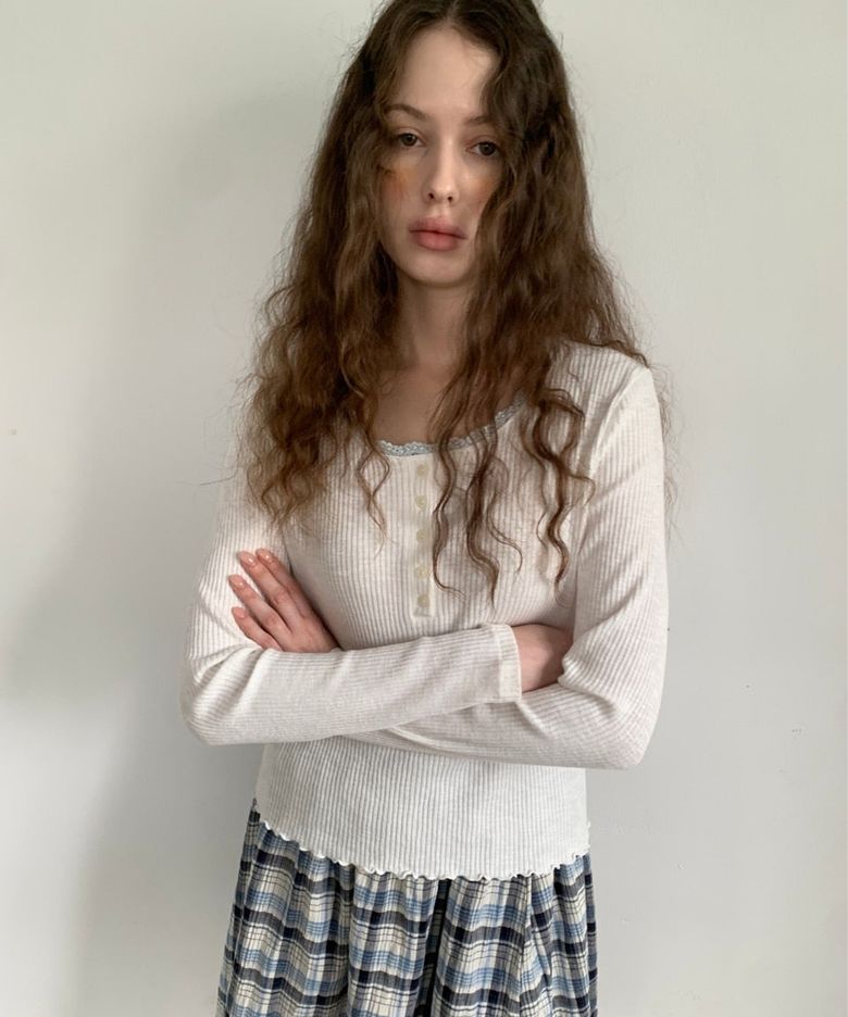 Lace Button Sleeve Tee (white)