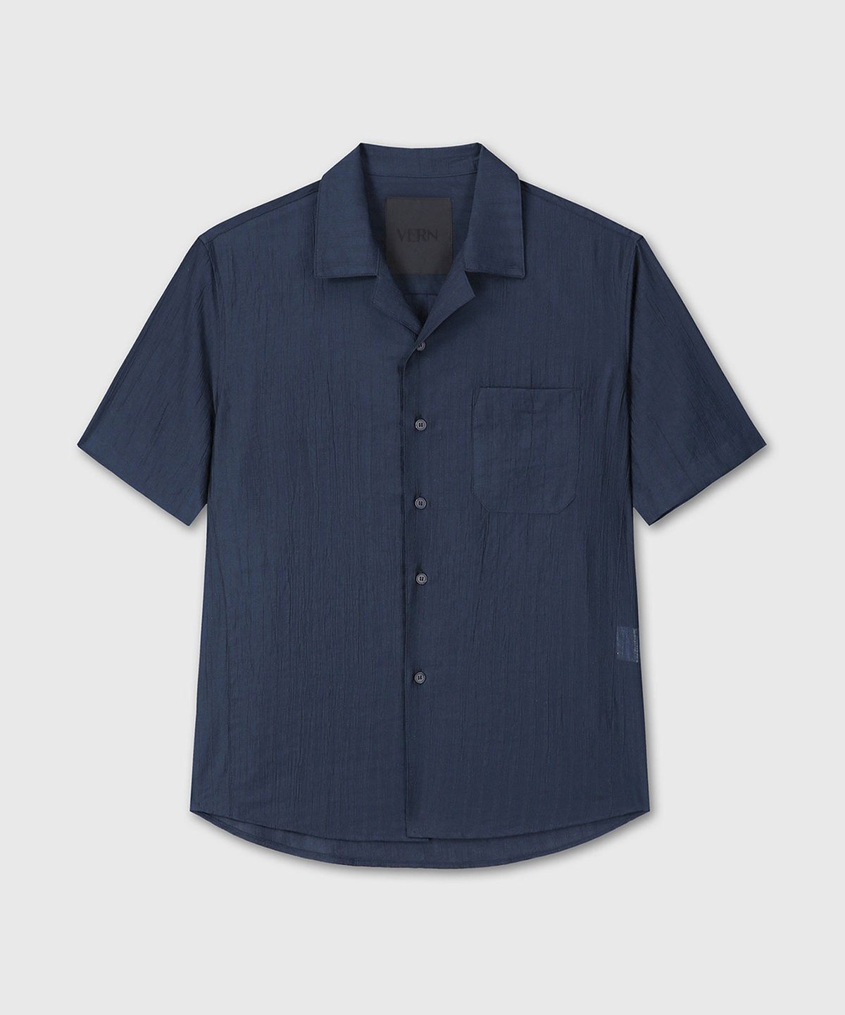 베른(VERN) TENCEL OPEN COLLAR HALF SHIRT (NAVY)