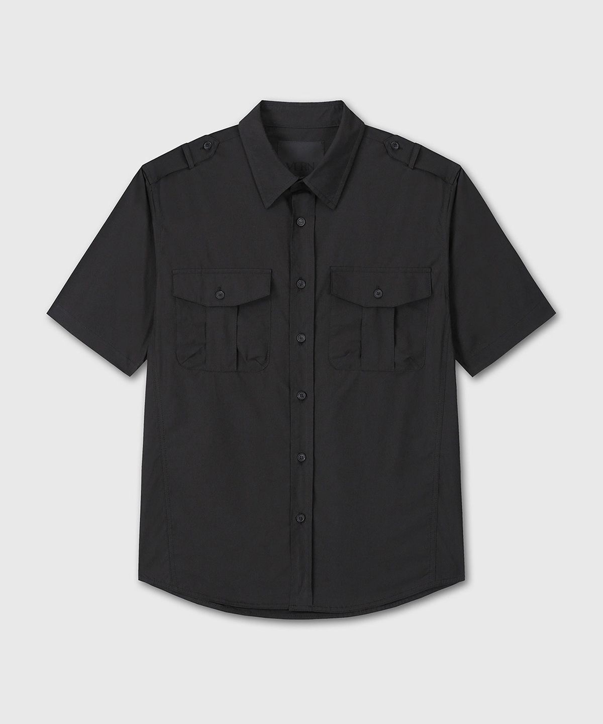 베른(VERN) MILITARY COTTON HALF SHIRT (BLACK)