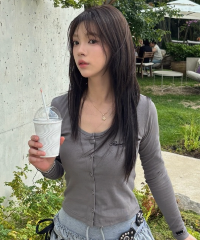 Heart Button Point Slim Cardigan Light gray
