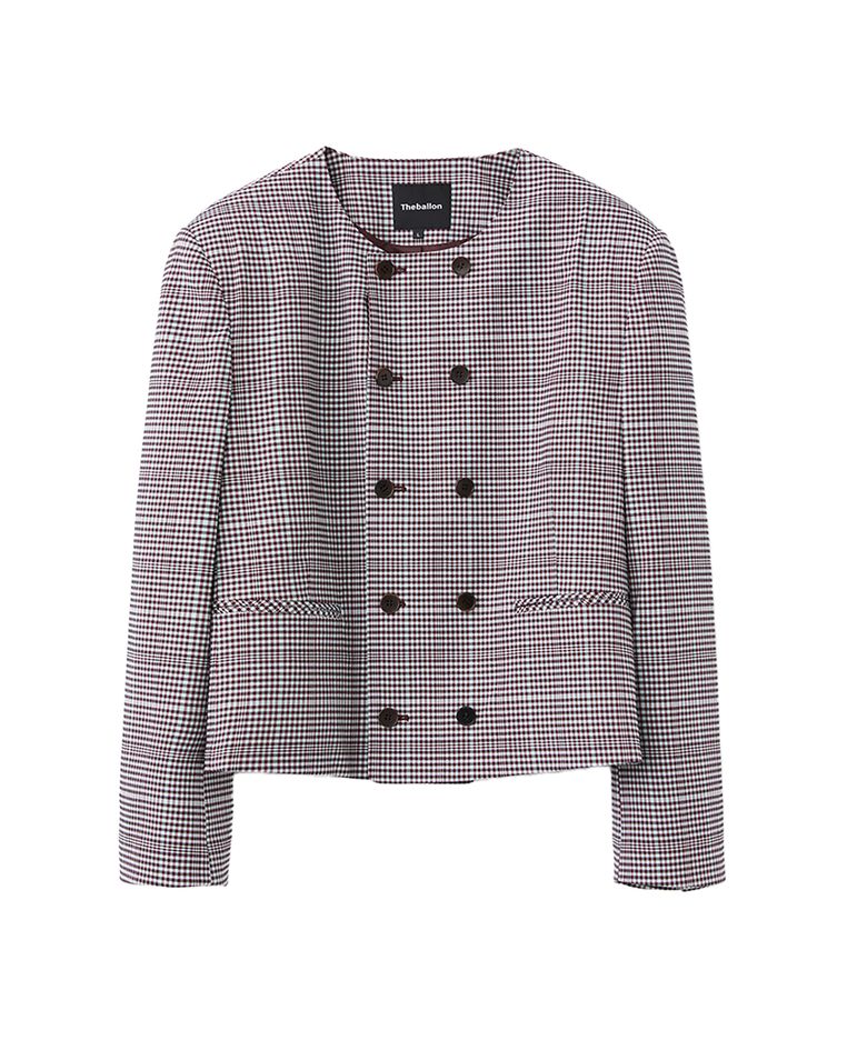 Collarless Check Double Jacket