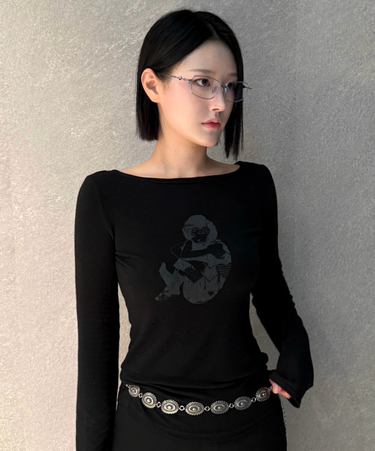 로긴 앤 로지(ROGIN N ROSIE) Small Girl Printed Long Sleeve Black