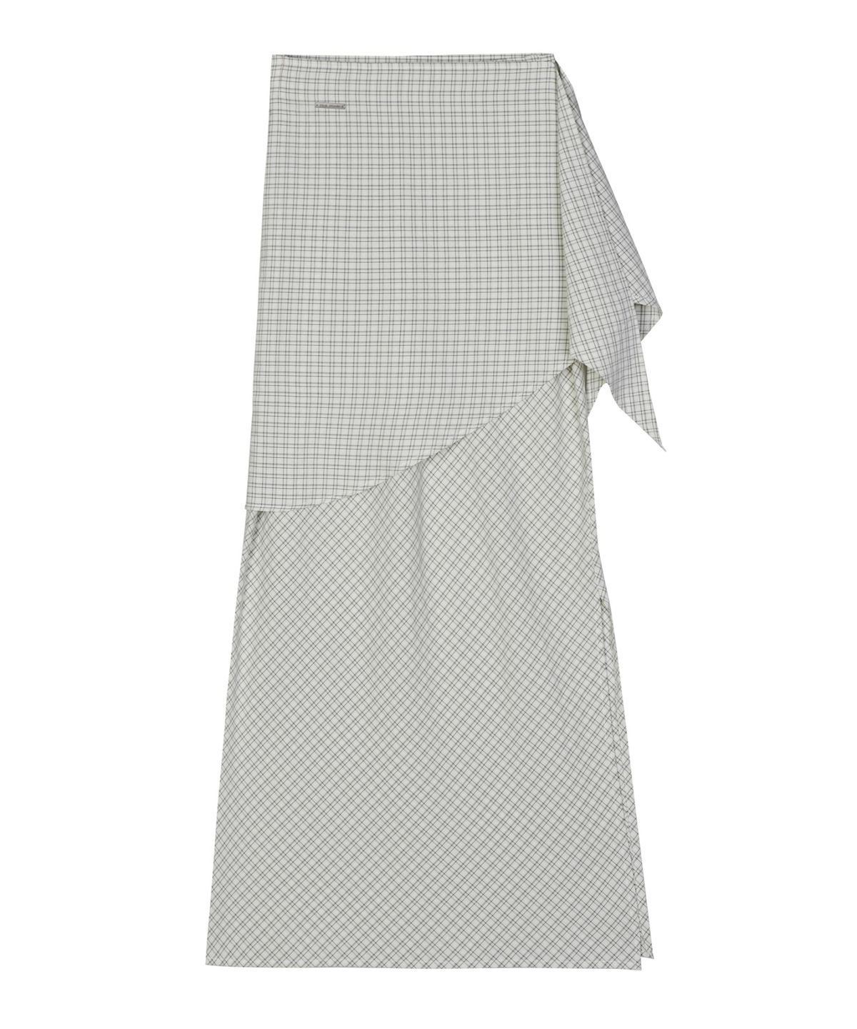 닉앤니콜(NICK&NICOLE) DRAPE WRAP CHECK LONG SKIRT_IVORY