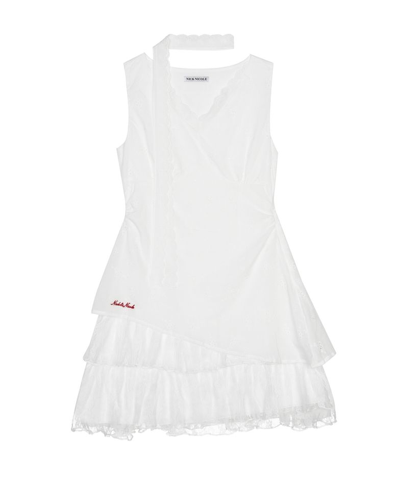 FLORAL LINEN SCARF DRESS_WHITE