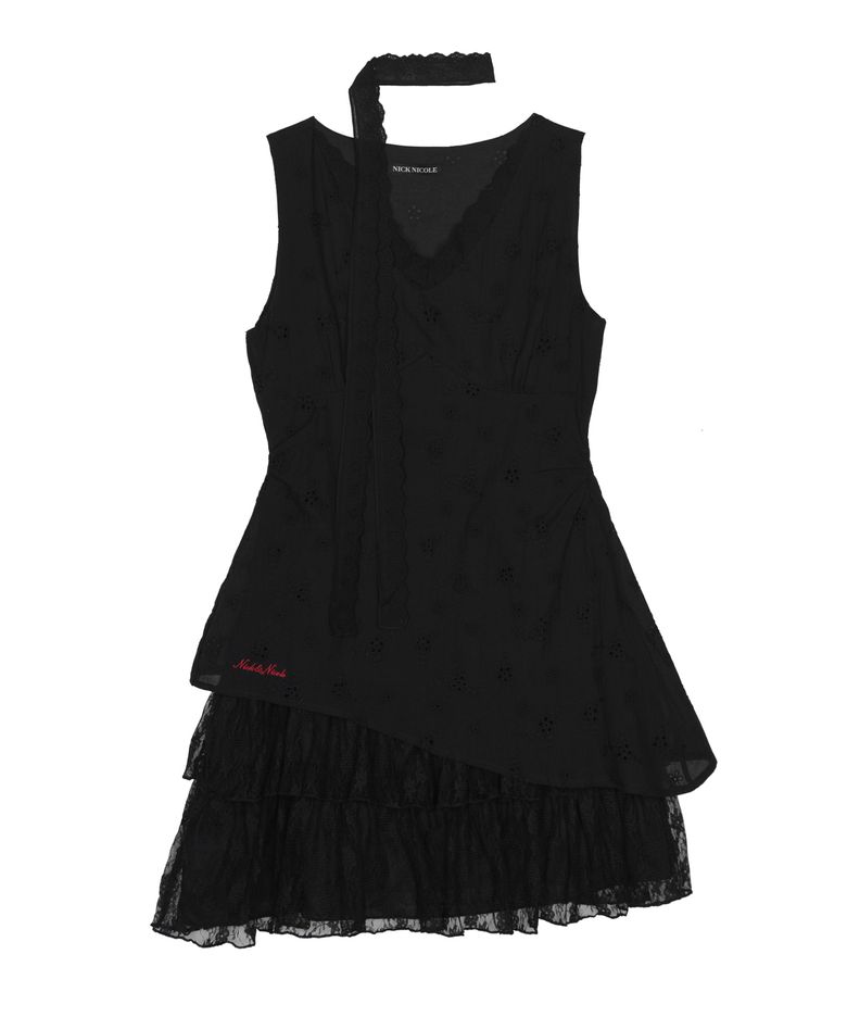 FLORAL LINEN SCARF DRESS_BLACK