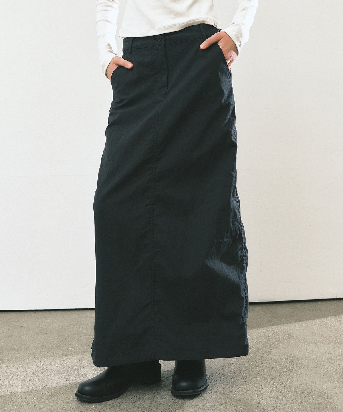 닉앤니콜(NICK&NICOLE) NICOLE SHIRRING LONG SKIRT_BLACK