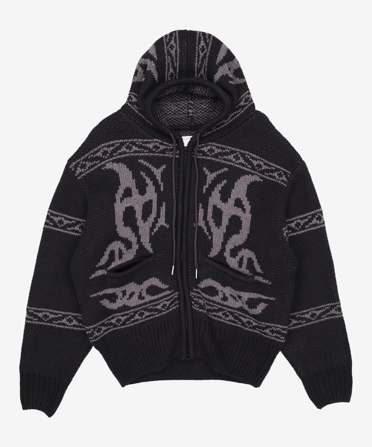 노매뉴얼(NOMANUAL) COWICHAN HOODED ZIP-UP - BLACK M